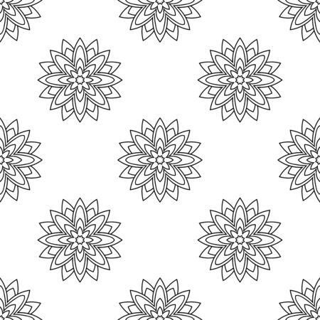 Fantasy seamless pattern with ornamental mandala. Abstract round doodle flower background. Floral geometric circle. Vector illustration.  のイラスト素材