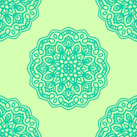Fantasy seamless pattern with ornamental mandala. Abstract round doodle flower background. Floral geometric circle. Vector illustration.のイラスト素材