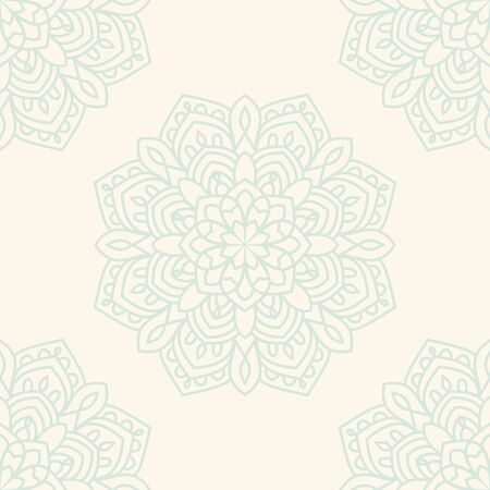Fantasy seamless pattern with ornamental mandala. Abstract round doodle flower background. Floral geometric circle. Vector illustration.のイラスト素材