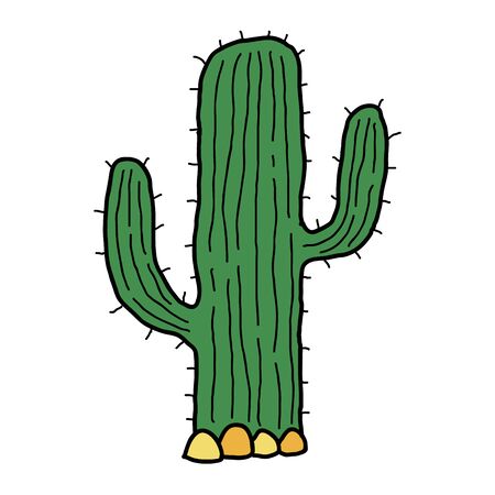 Cute cartoon doodle linear cactus in desert isolated on white background. Vector illustration.  のイラスト素材