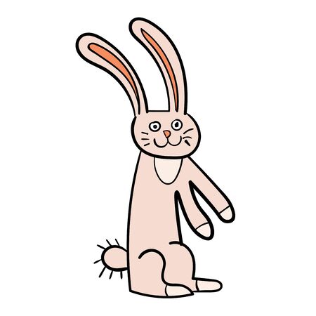 Cute cartoon doodle bunny isolated on white background. Funny rabbit. Vector illustration.  のイラスト素材