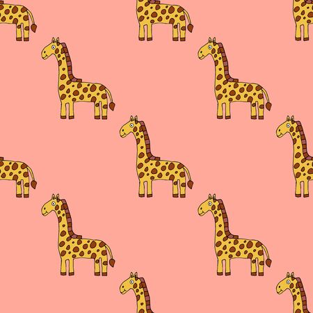 Cartoon doodle linear giraffe seamless pattern. Safari animal background. Childlike style. Vector illustrationのイラスト素材