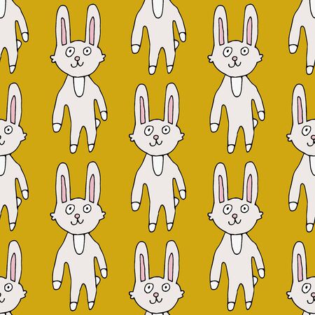Cartoon doodle linear funny bunny, rabbit seamless pattern. Animal background. Vector illustration.のイラスト素材