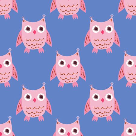 Cartoon owl seamless pattern. Cute bird background. Vector illustration. のイラスト素材
