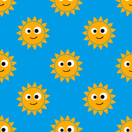Cartoon cute happy sun seamless pattern. Sunny day sky background.のイラスト素材