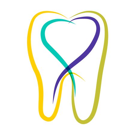 Cartoon line art teeth isolated on white background. Dental clinic  . Vector illustration.のイラスト素材