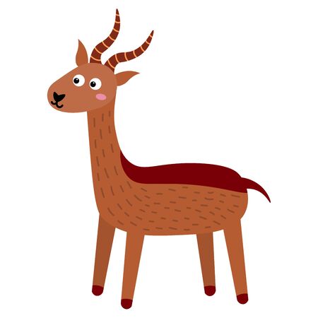 Cute cartoon antelope in childlike flat style isolated on white background. Vector illustration.のイラスト素材