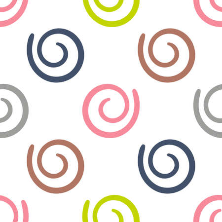Cartoon abstract swirl seamless pattern. Curly geo infinity backdrop. Twist geometric wrapping paper. Vector illustration.のイラスト素材