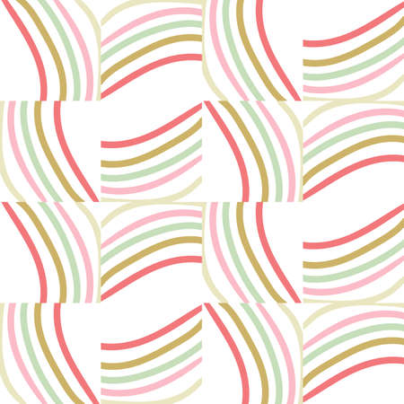 Cartoon striped rainbow seamless pattern. Geo tile background. Brush stroke wrapping paper. Vector...