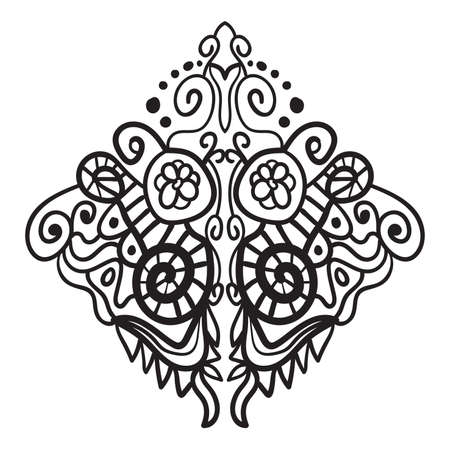 Black thin line geometric damask element isolated on white background. Vector illustration.のイラスト素材