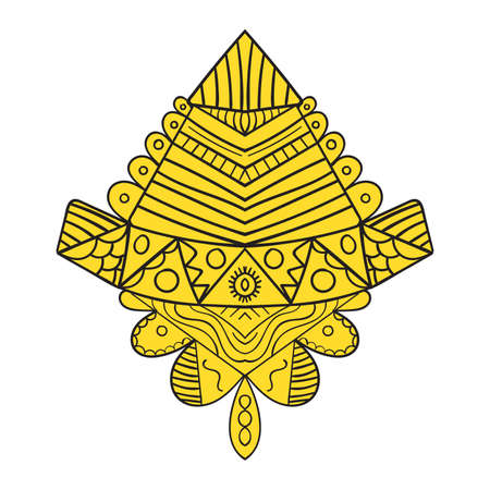 Black thin line tribal geometric damask element isolated on white background. Vector illustration.のイラスト素材