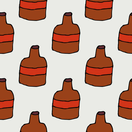 Cartoon doodle outline bottle seamless pattern. Infinity backdrop with Whiskey dish icon. Vector illustration.のイラスト素材