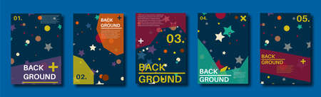 Set of brochures with dots and stars. Universe greeting cards. Geometric messy textures. Posters...