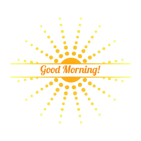 Colorful gradient dotted sun Good Morning greeting card. Invitation template with halftone ornamental Mandala. Sunburns floral postcard, poster, flyer. Vector illustration.のイラスト素材