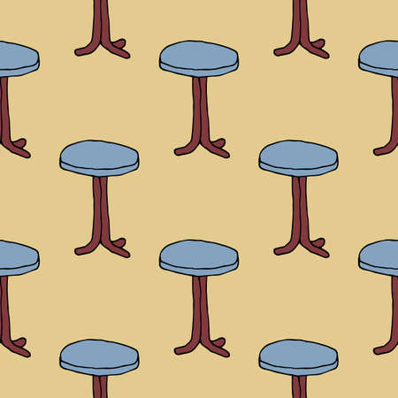 Doodle round coffee table seamless pattern. Furniture background. Vector illustration.のイラスト素材