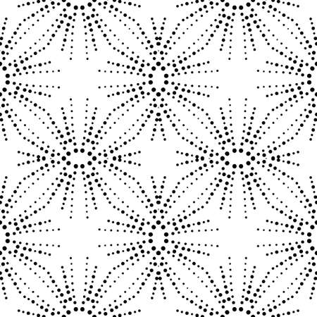 Fantasy seamless pattern with dotted ornamental mandala. Abstract halftone round doodle flower background. Floral geometric circle. Vector illustration.のイラスト素材