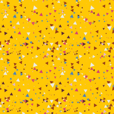 Abstract Memphis seamless pattern with colorful chaotic small triangles. Infinity triangular messy geometric pattern. Colorful Terrazzo tile. Vector illustration.のイラスト素材