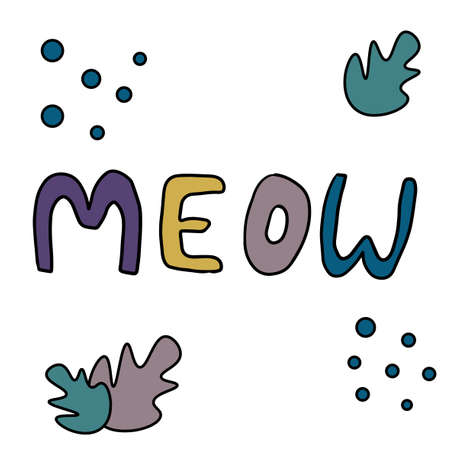 Cute hand drawn lettering of word MEOW isolated on white background. Vector illustration.のイラスト素材