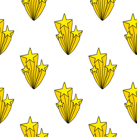 Cute doodle shooting stars seamless pattern. Festive salute background. Vector illustration.のイラスト素材