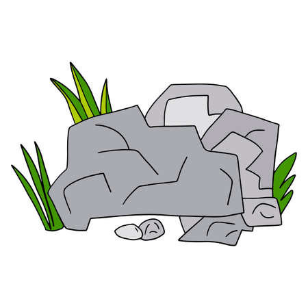 Cute cartoon doodle rock isolated on white background. Sketch of a stone.のイラスト素材