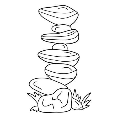 Cute cartoon doodle large stacked stones isolated on white background.のイラスト素材