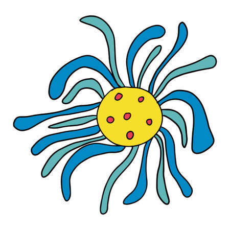 Colorful fantasy doodle cartoon flower isolated on white background. Vector illustration.のイラスト素材