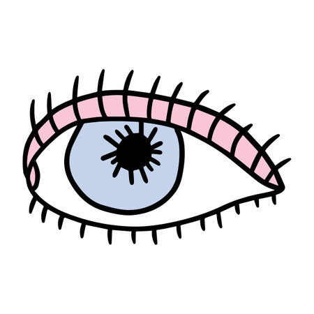 Cute abstract doodle eye close up isolated on white background. Face, body sign.のイラスト素材