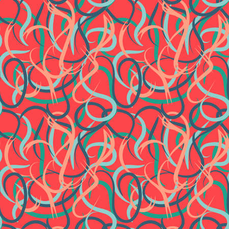 Abstract hand drawn doodle thin line wavy seamless pattern. Curly linear sky or sea messy background.のイラスト素材