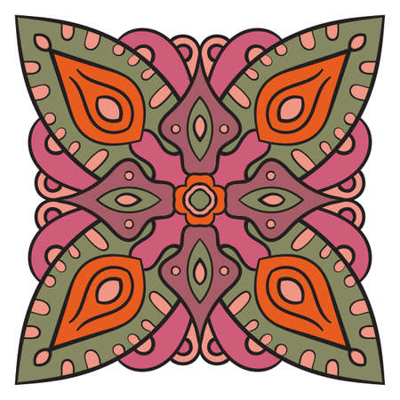 Cute Mandala. Ornamental round doodle flower isolated on white background. Geometric decorative ornament in ethnic oriental style.のイラスト素材