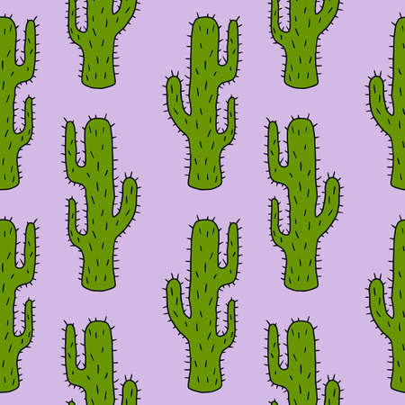 Cartoon doodle cactus seamless pattern. Floral background. Cute cartoon tropical element.