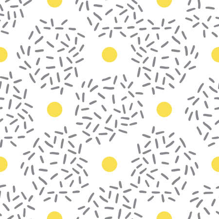 Cute doodle Memphis geo, bacterium, bacillus, virus polka dot seamless pattern isolated on white background.のイラスト素材
