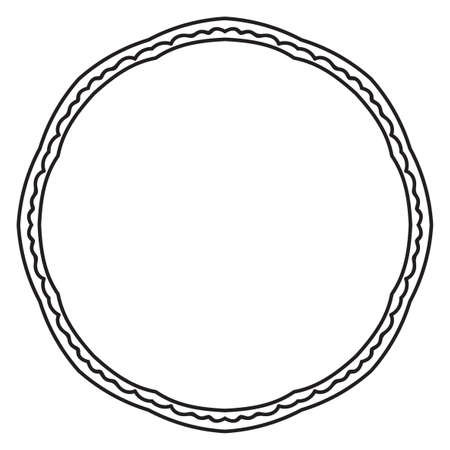 Abstract doodle curly thin line round frame isolated on white background. Mandala border.のイラスト素材