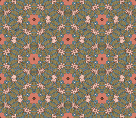Abstract colorful doodle flower seamless pattern. Floral background. Mosaic, tile of thin line...