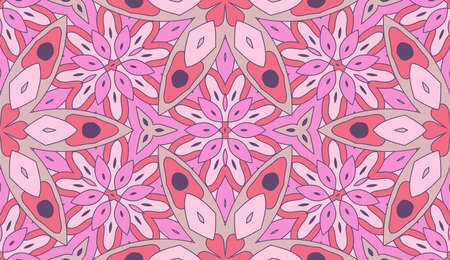 Abstract colorful doodle flower seamless pattern. Floral background. Mosaic, tile of thin line...