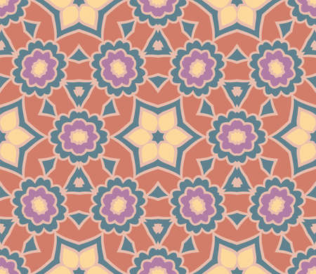 Abstract colorful doodle star seamless pattern. Snowflake background. Mosaic, tile of thin line...