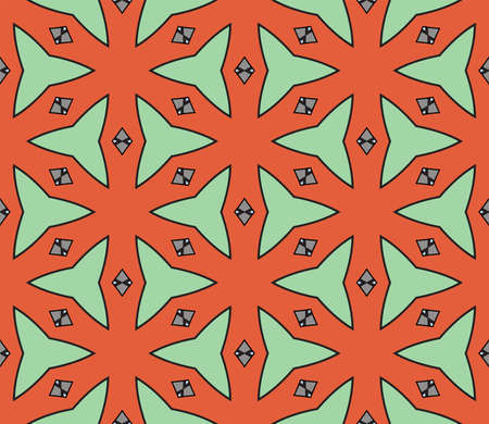 Abstract colorful doodle star seamless pattern. Snowflake background. Mosaic, tile of thin line ornament.のイラスト素材