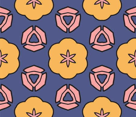 Abstract colorful doodle flower seamless pattern. Floral background. Mosaic, tile of thin line ornament.のイラスト素材