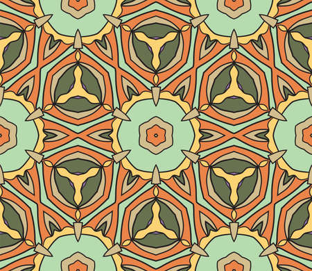 Abstract colorful doodle flower seamless pattern. Floral background. Mosaic, tile of thin line...