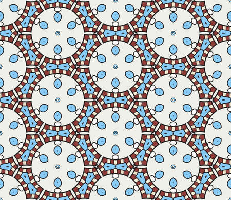 Abstract colorful doodle geometric flower seamless pattern. Floral background. Mosaic, geo tile of thin line ornament.のイラスト素材