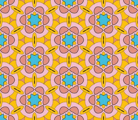 Abstract colorful doodle flower geometric seamless pattern. Floral background. Mosaic, tile of thin line ornament.のイラスト素材
