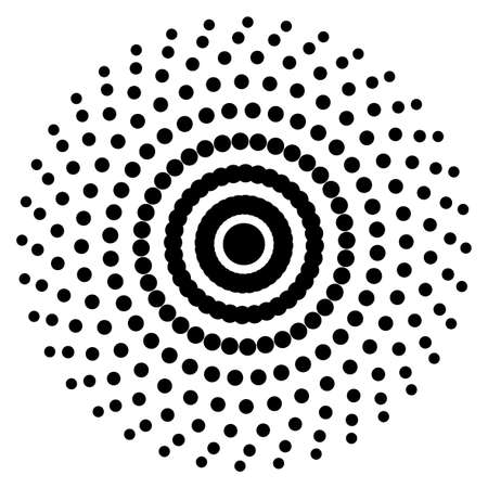 Screen printing pattern. Radiant frame. Abstract vortex. Circular pattern. Pop art round halftone frame isolated on white. Abstract whirligig, eyeball. Dotted print.のイラスト素材