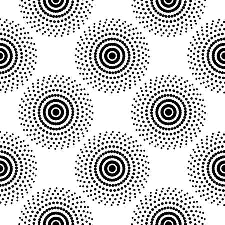 Screen printing seamless pattern. Radiant abstract vortex. Circular pattern. Pop art round halftone. Whirligig, eyeball. Dotted print.のイラスト素材
