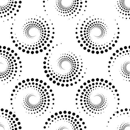 Screen printing seamless pattern. Radiant abstract vortex. Circular pattern. Pop art round halftone. Whirligig, eyeball. Dotted print.のイラスト素材