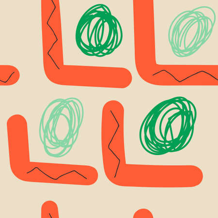 Colorful hand drawn doodle seamless pattern with abstract hand drawn shapes. Tile, infinity texture, modern background.のイラスト素材