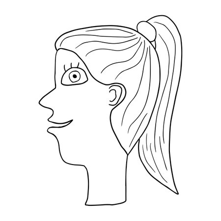Cute cartoon abstract doodle girl portrait isolated on white background. Woman face.のイラスト素材