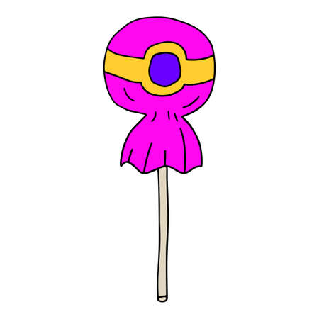 Cartoon doodle candy isolated on white background. Sweet lollipop icon.のイラスト素材