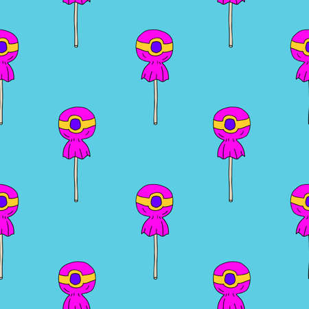 Cartoon doodle candy infinity background. Seamless pattern of a sweet lollipop.のイラスト素材