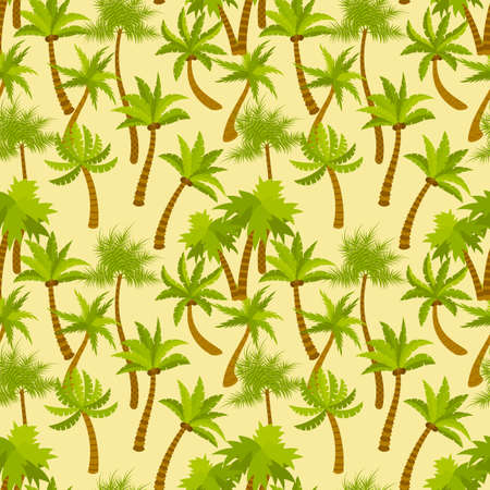 Cute cartoon palm oasis seamless pattern. Tropic nature background. Exotic trees in flat style. Jungle forest, rainforest.のイラスト素材