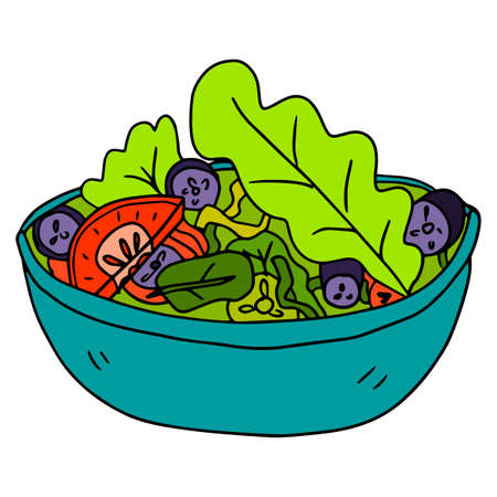 Cartoon hand drawn doodle bowl of salad.のイラスト素材