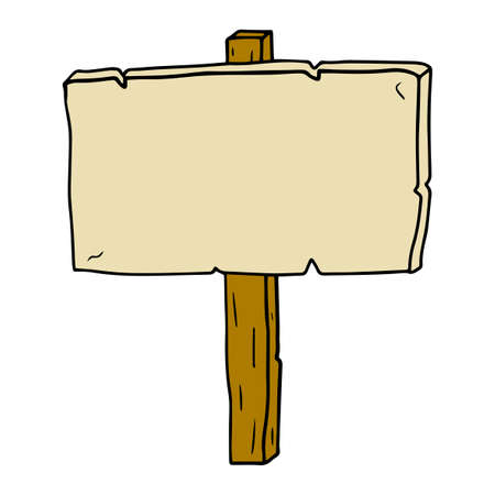 Cartoon hand drawn doodle blank wooden billboardのイラスト素材